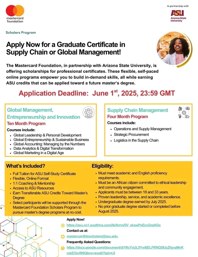 Fully Funded Graduate Certificates at ASU for Young African Leaders